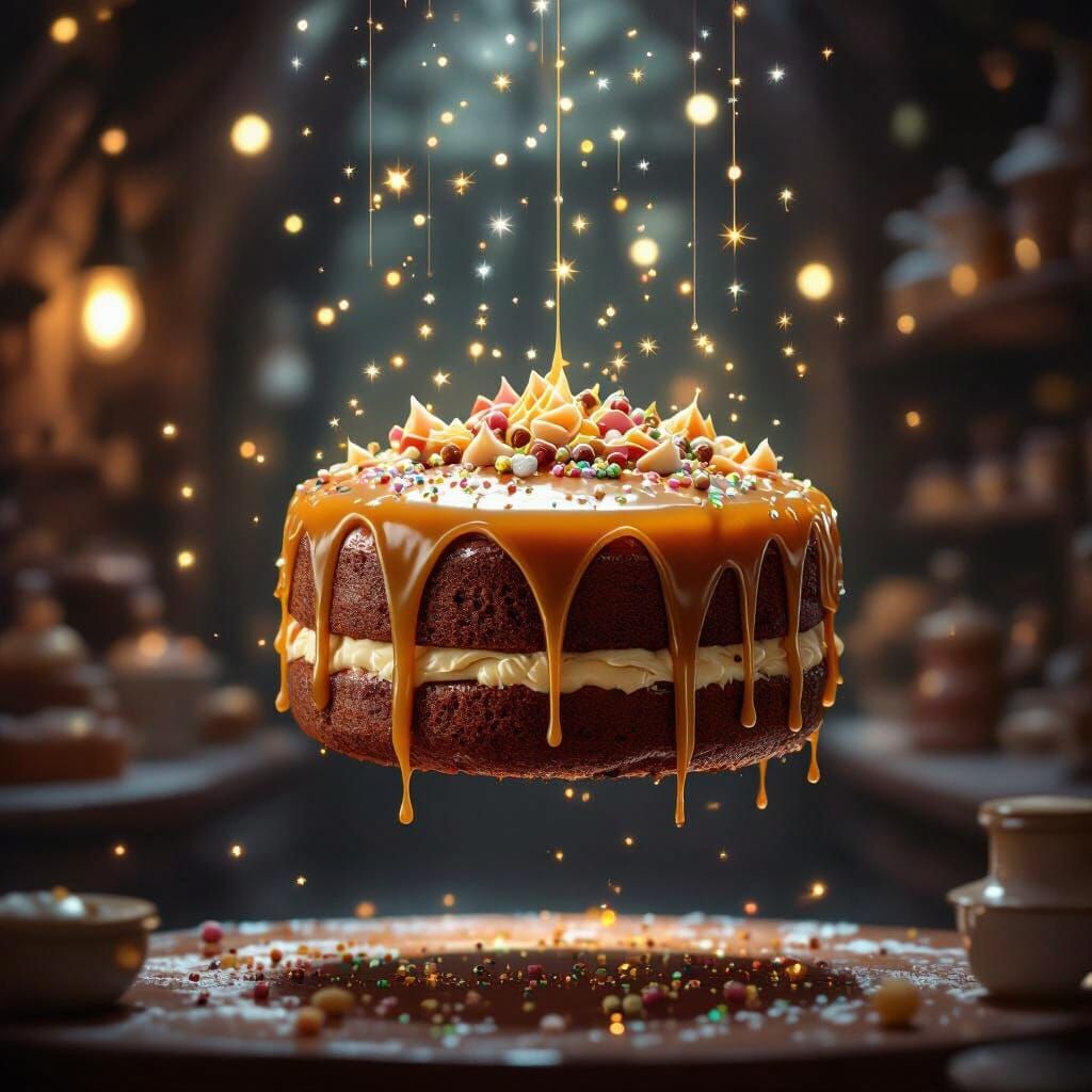 Magically Suspended Chocolate Cake with Caramel Drips