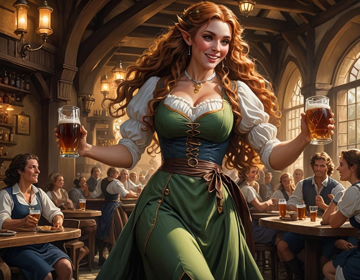 Elf Waitress in Medieval Inn, Artgerm Style