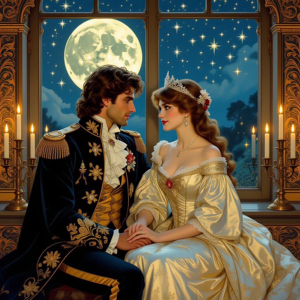 Moonlit Royals in Art Nouveau Style