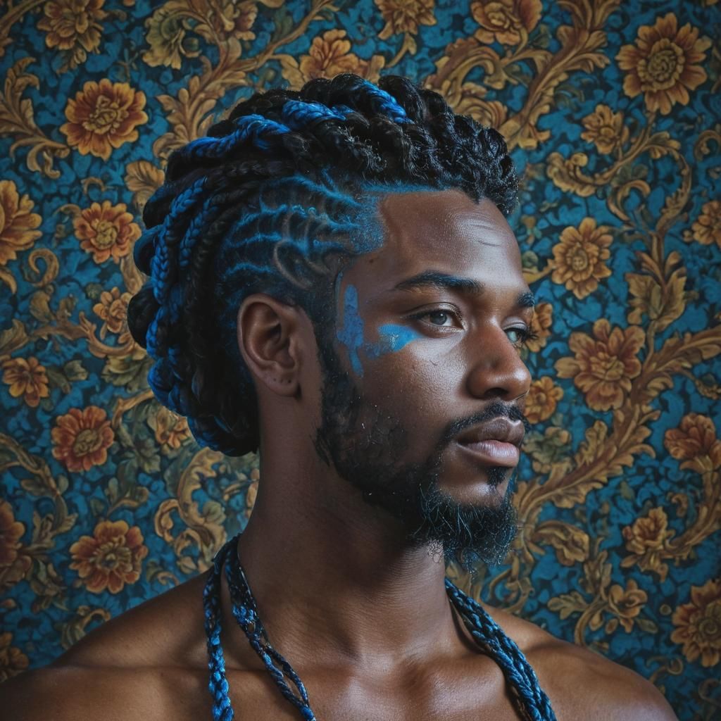 Blue Hair and Beard Portrait in Fantasy Style