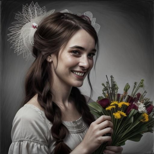 Fantasy Woman Portrait in Charcoal Drawing Style