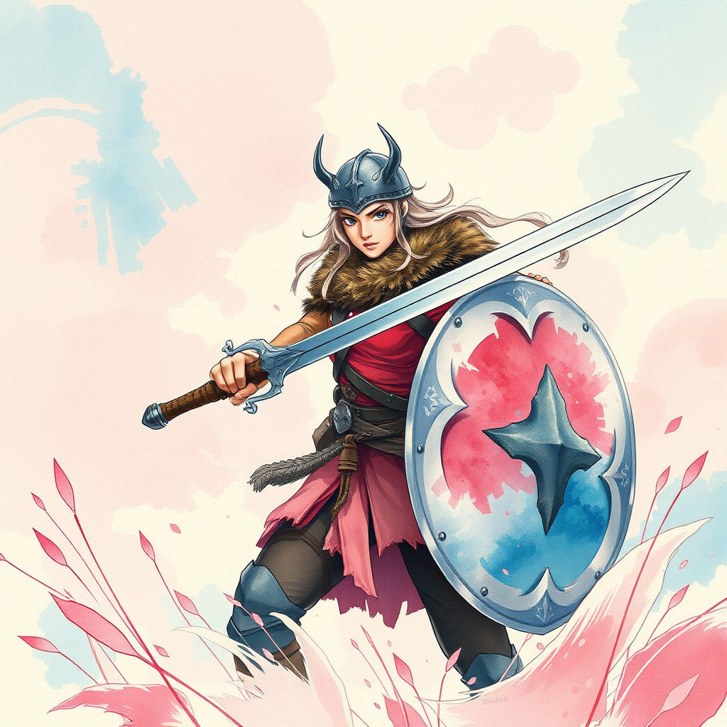 Viking Warrior in Dreamy Manga Watercolor Style