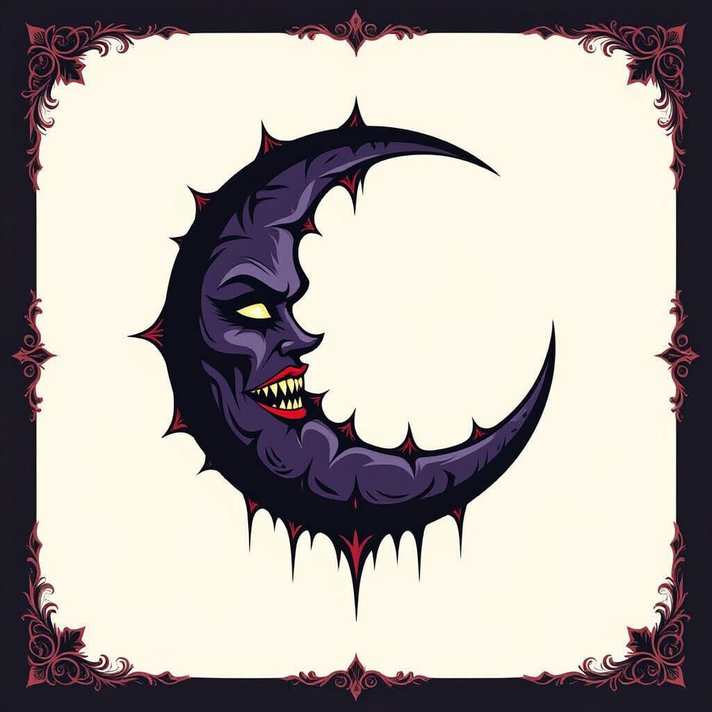 Gothic Vampire Logo: Abstract Moon with Fangs