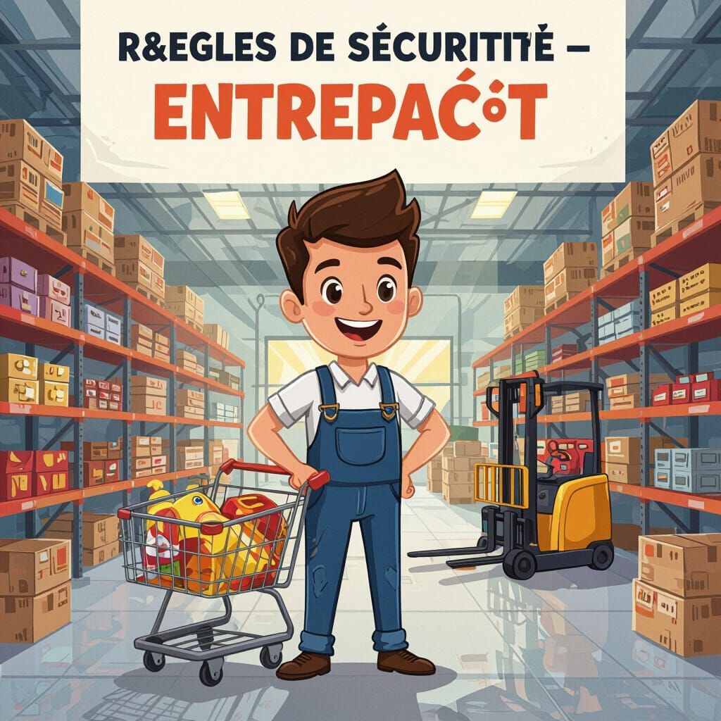 Modern Cartoon Warehouse Safety Poster with Clear Typography