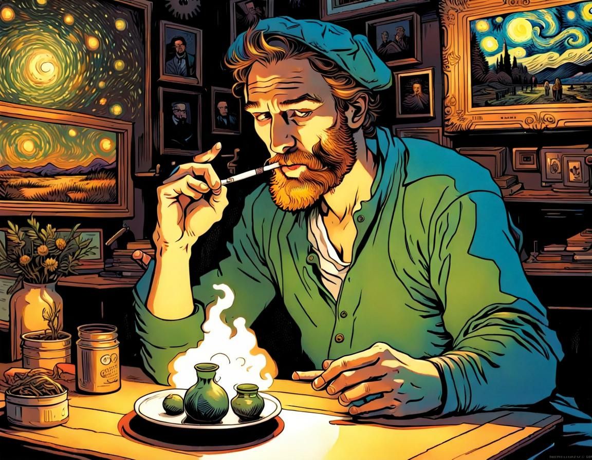 Renaissance Man Smoking Pot in Comic Book Style