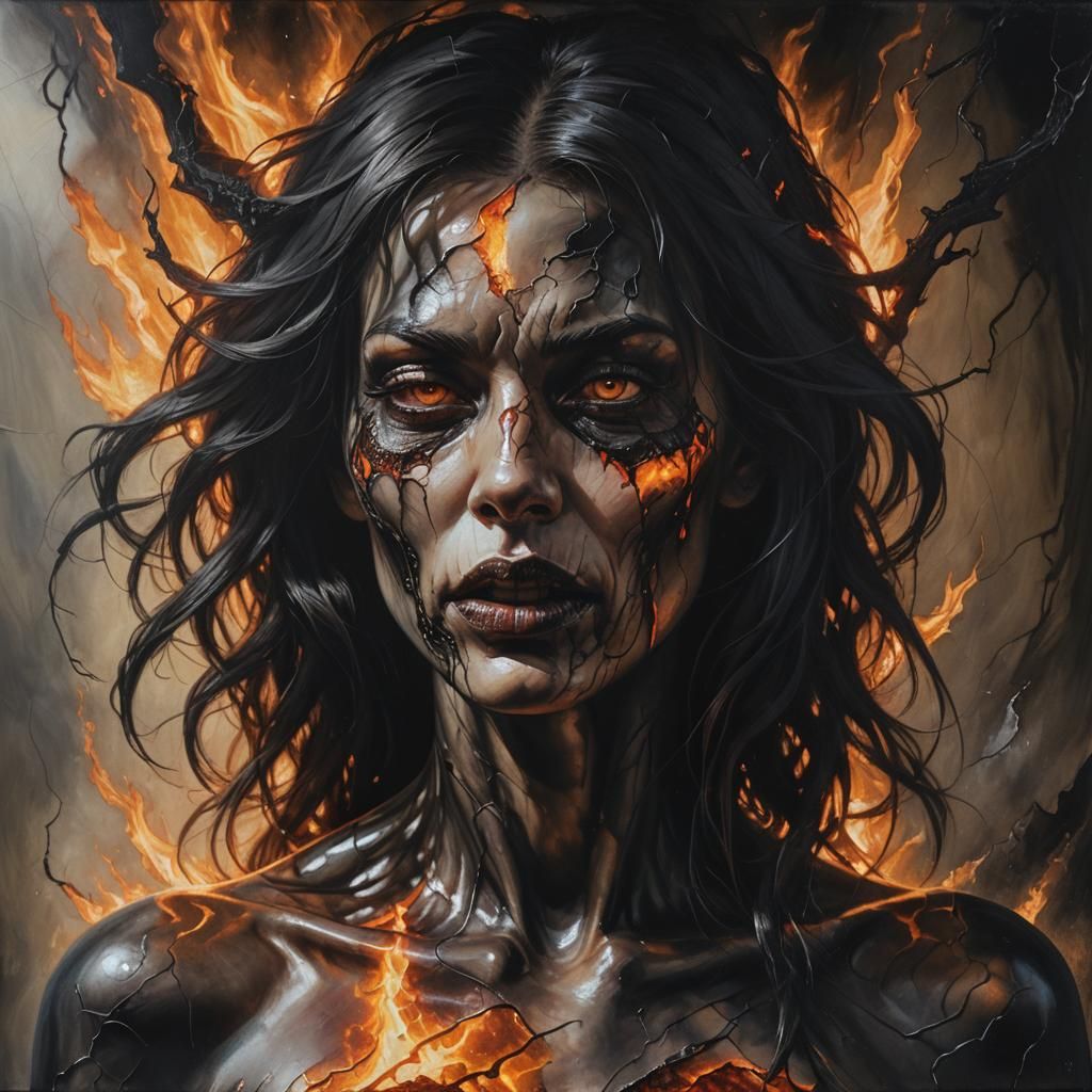 Demonic Temptress Consumed by Sunlight: Hyper-Realistic Oil ...