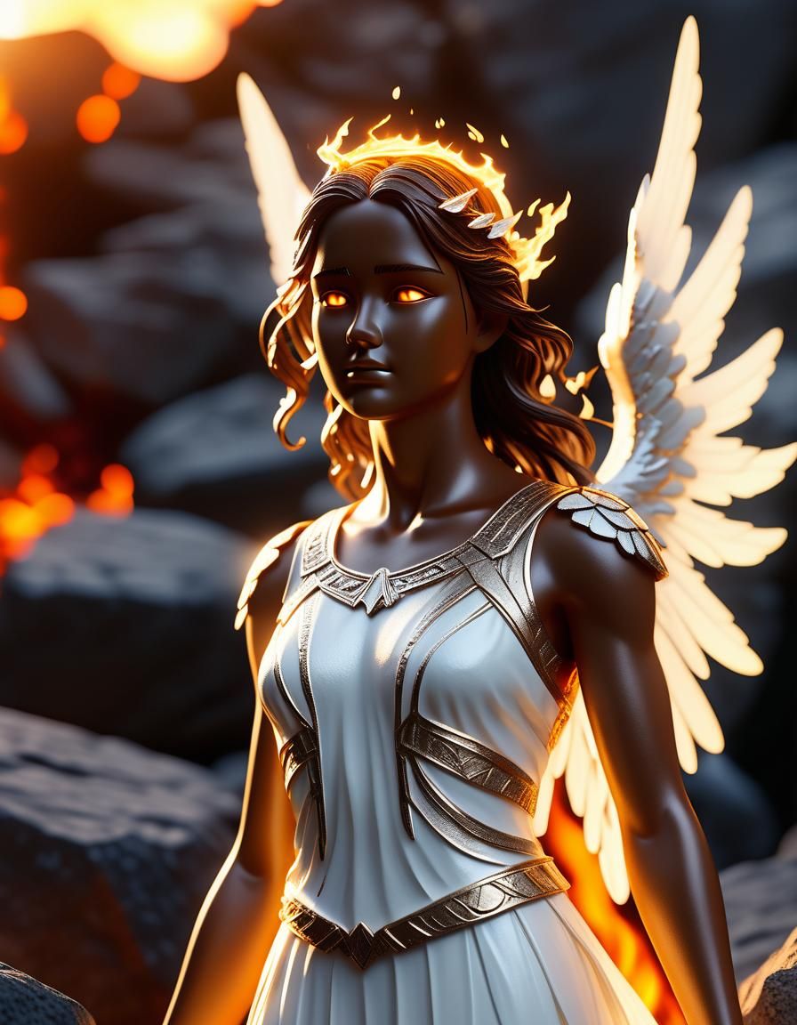 Incandescent Fire Angel in Photorealistic Style
