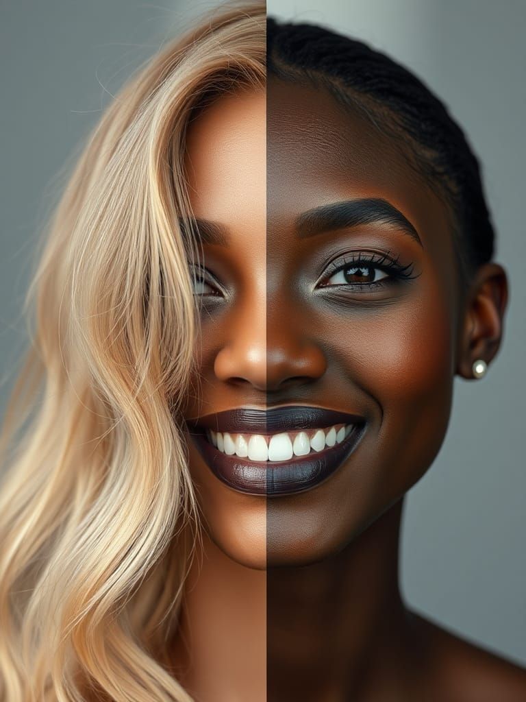 Split Portrait of a Woman with Contrasting Features