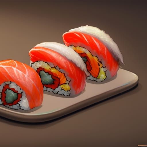 Hyperdetailed Sushi Concept Art in Orange and Teal