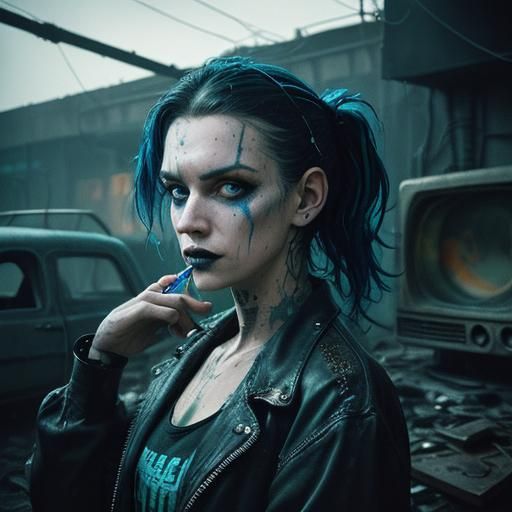 Goth Model with Neon Lights in Hyperrealistic Style