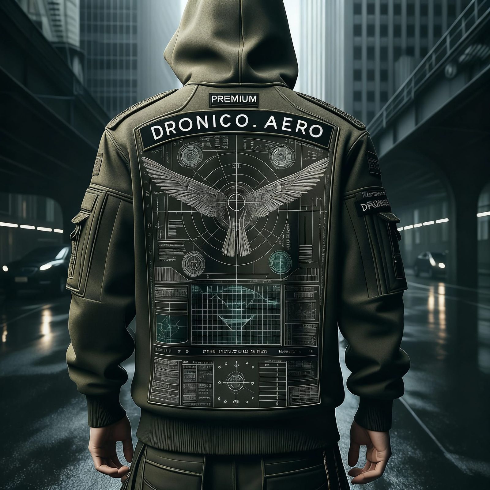 Techwear Hoodie Fashion Photo with Military Aesthetic