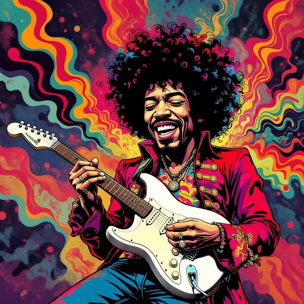 Exaggerated Cartoon Caricature of Jimi Hendrix
