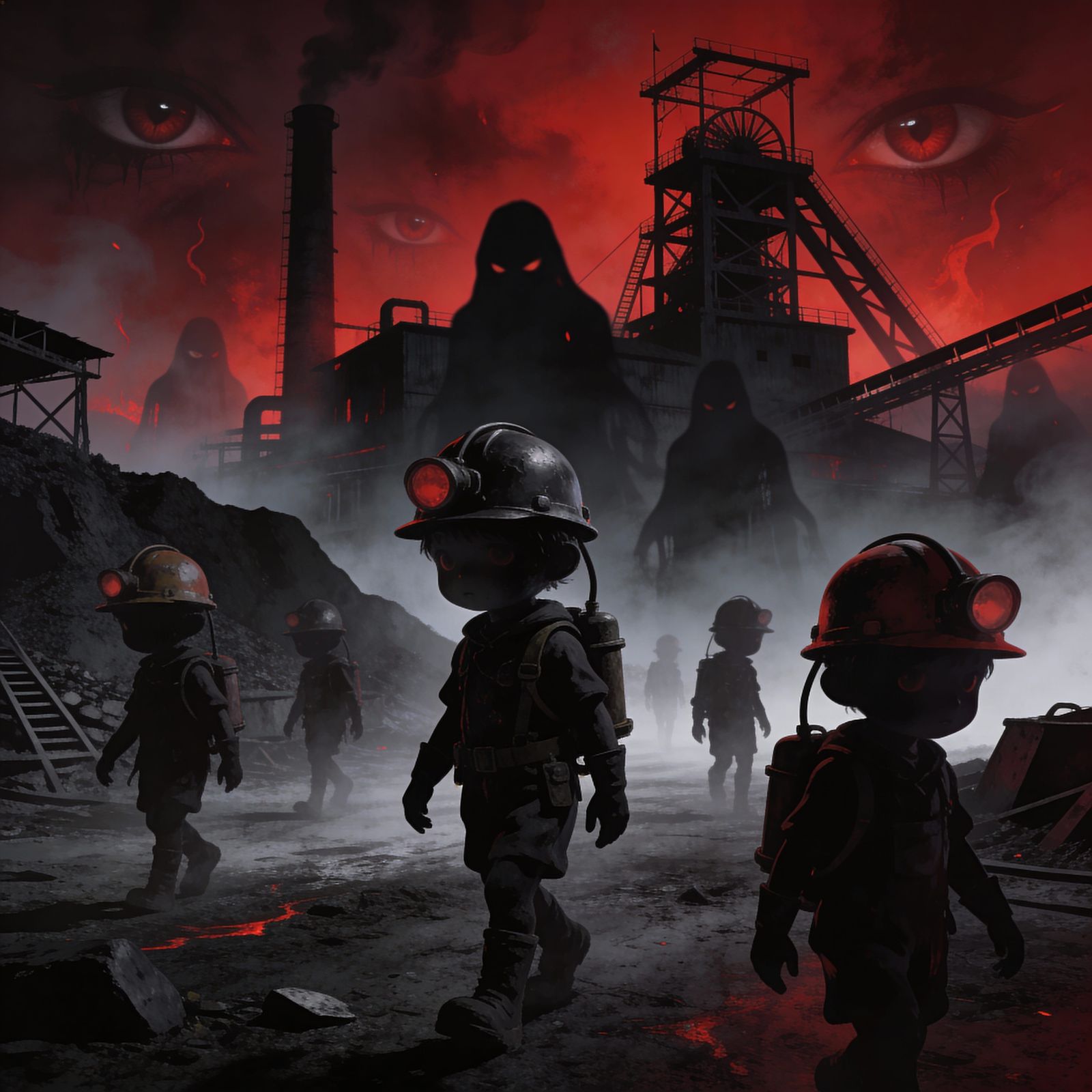 Demonic Shadow Factory and Mine in Hellish Landscape