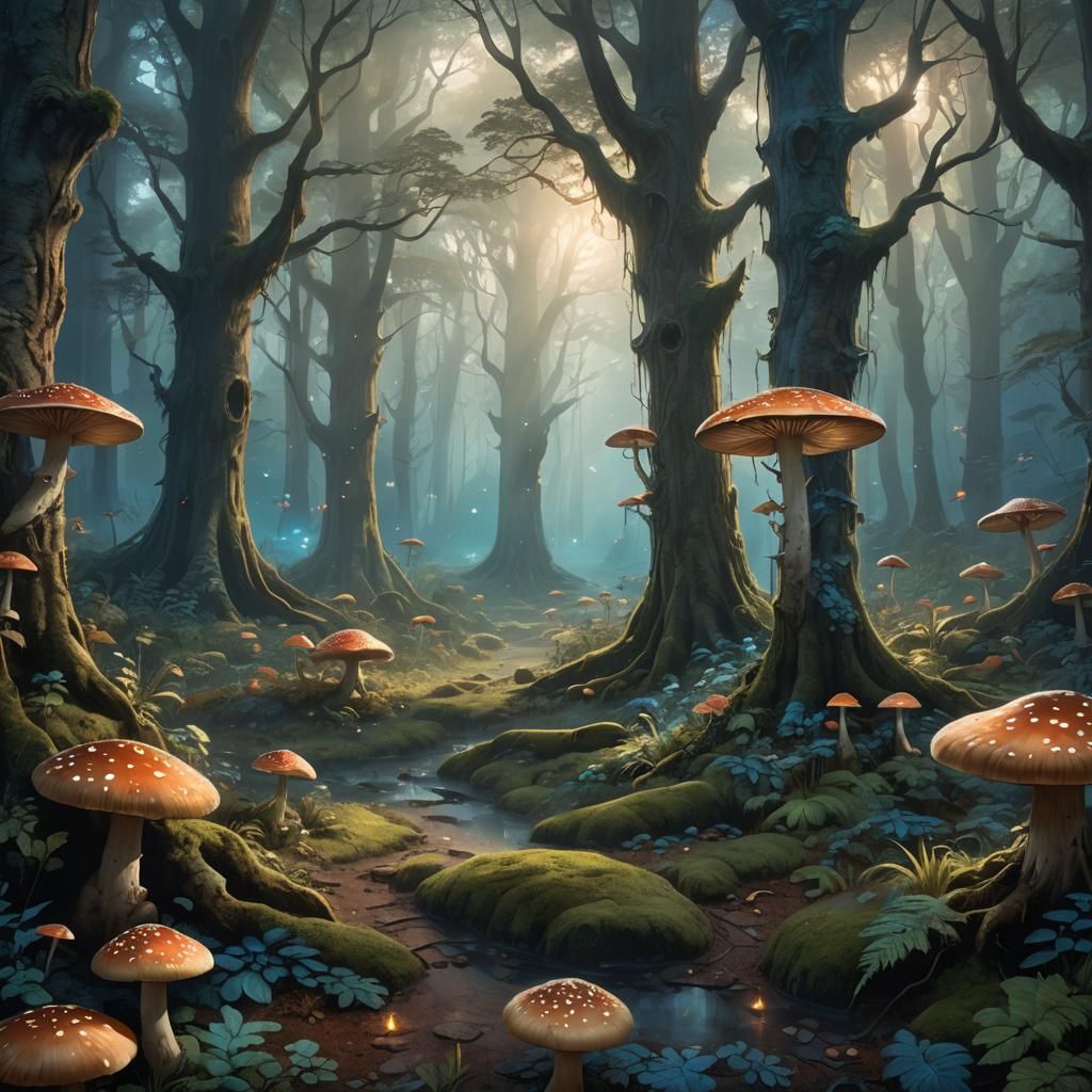 Ethereal Forest Landscape in Pre-Raphaelite Style