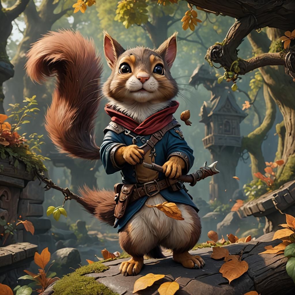 Cute Cat-Squirrel Rogue Concept Art in 8k