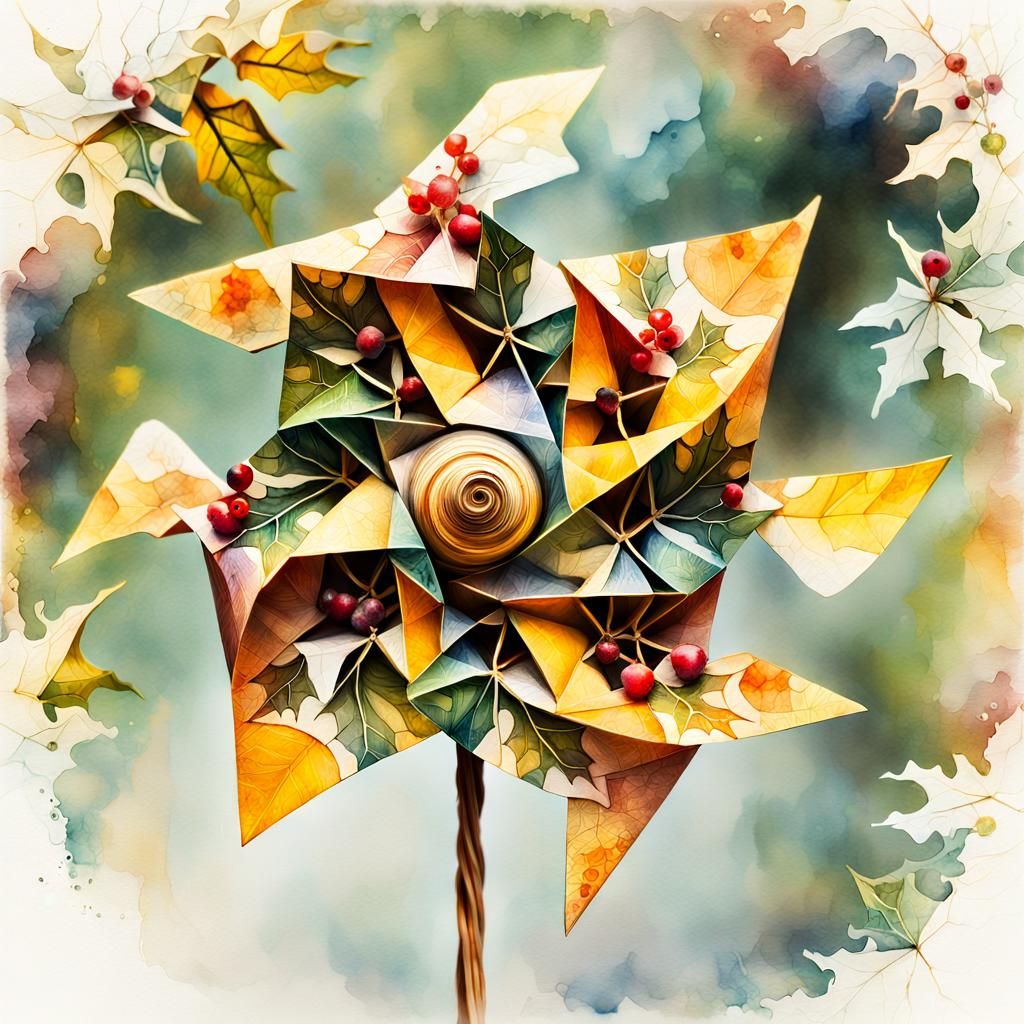 Watercolor Pinwheel with Holly in Double Exposure