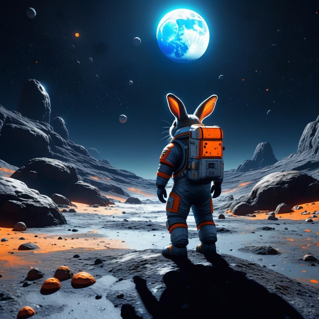 Astronaut Bunny on the Moon in Fantasy Art