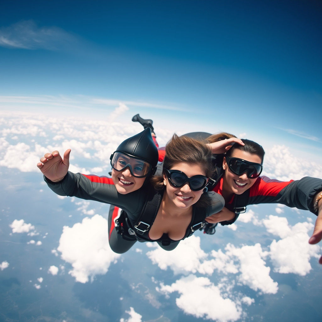 Skydiving Women in Hyperrealistic Style