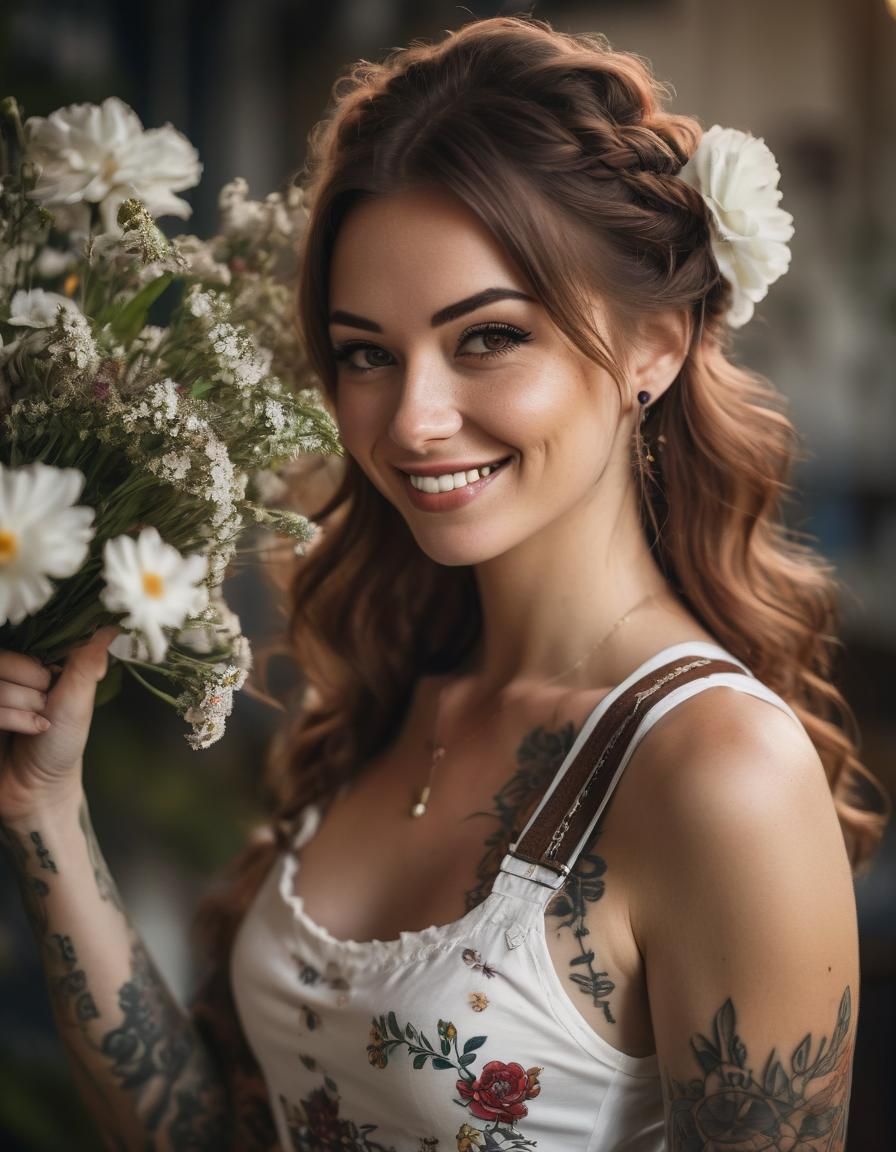 Tattooed Girl with Flowers, Professional Photography