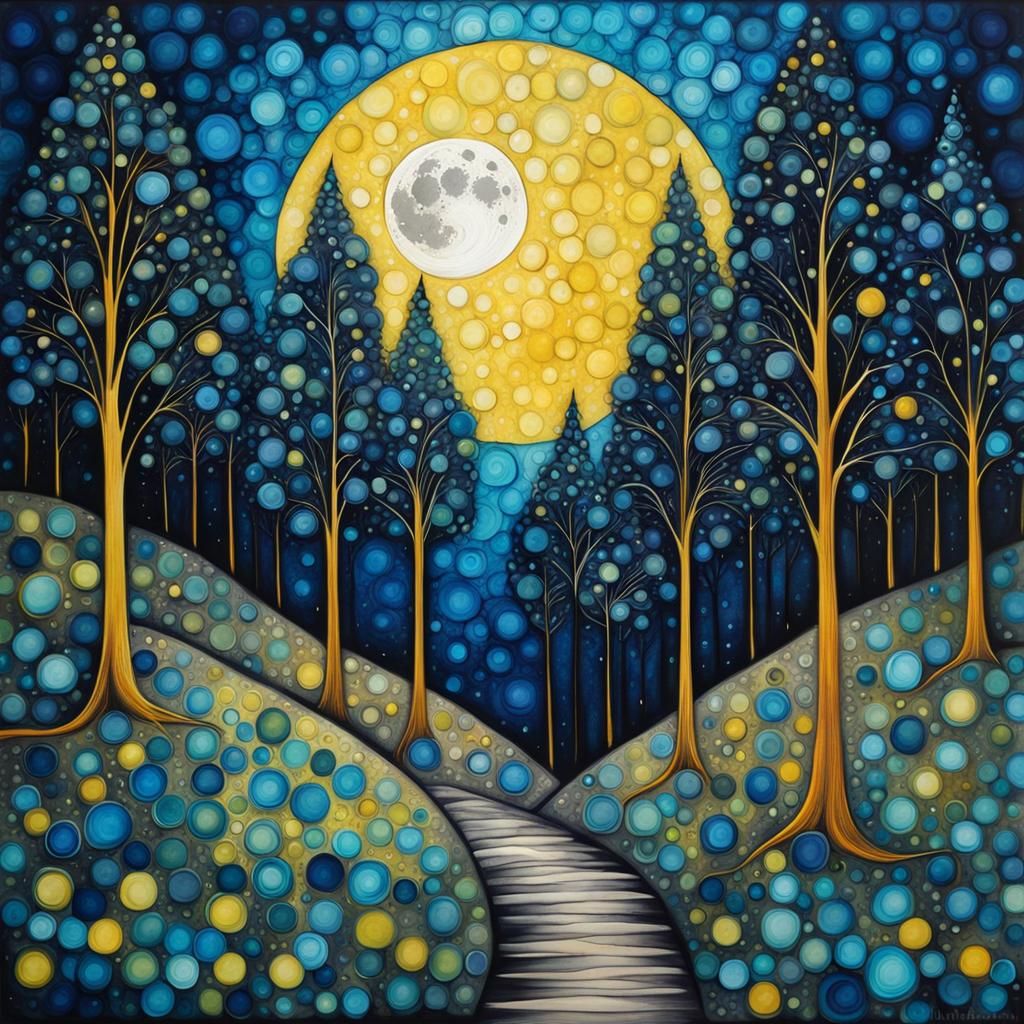 Moonlit Arabesque Forest in Impasto Alcohol Ink Style