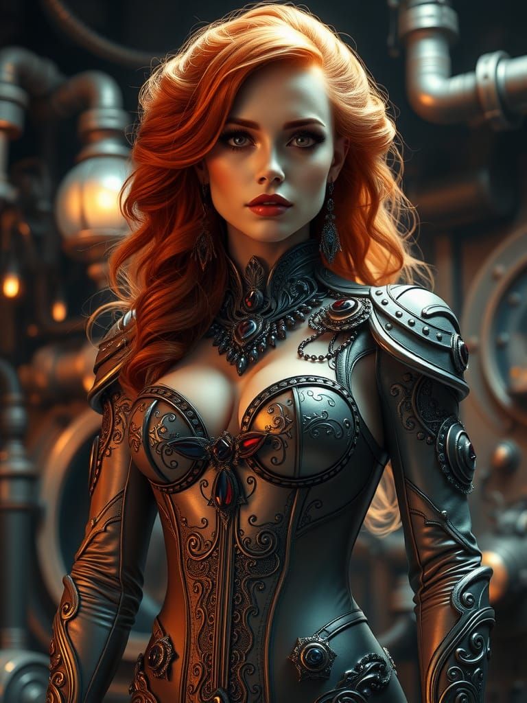 Goddess in Retrofuturist Steampunk Setting