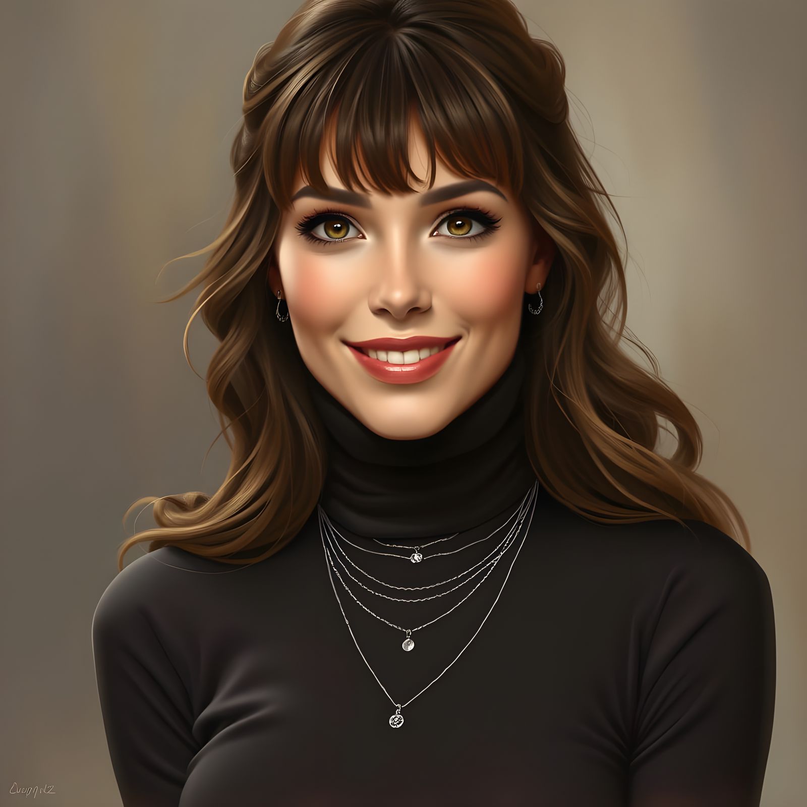 Elegant Lady in Turtleneck With Silver Necklaces