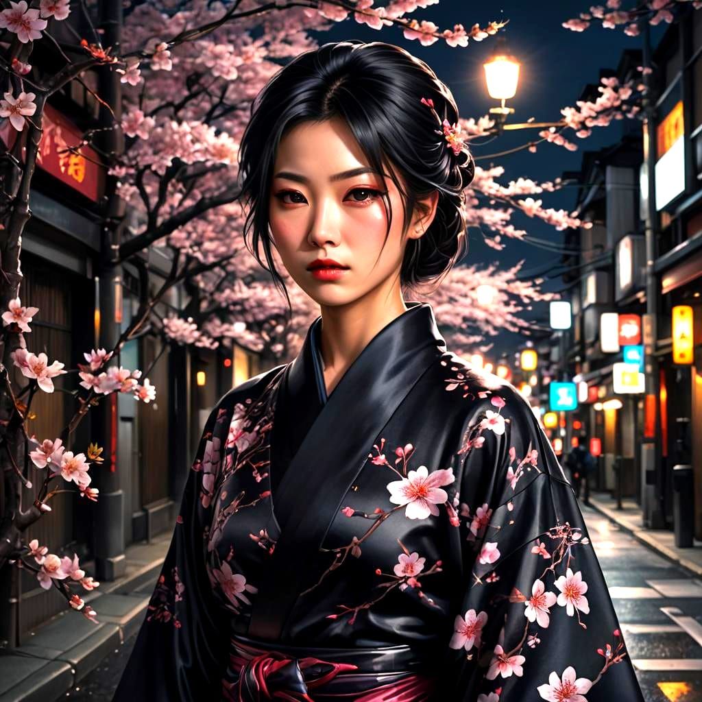 Yukio in Black Silk Kimono