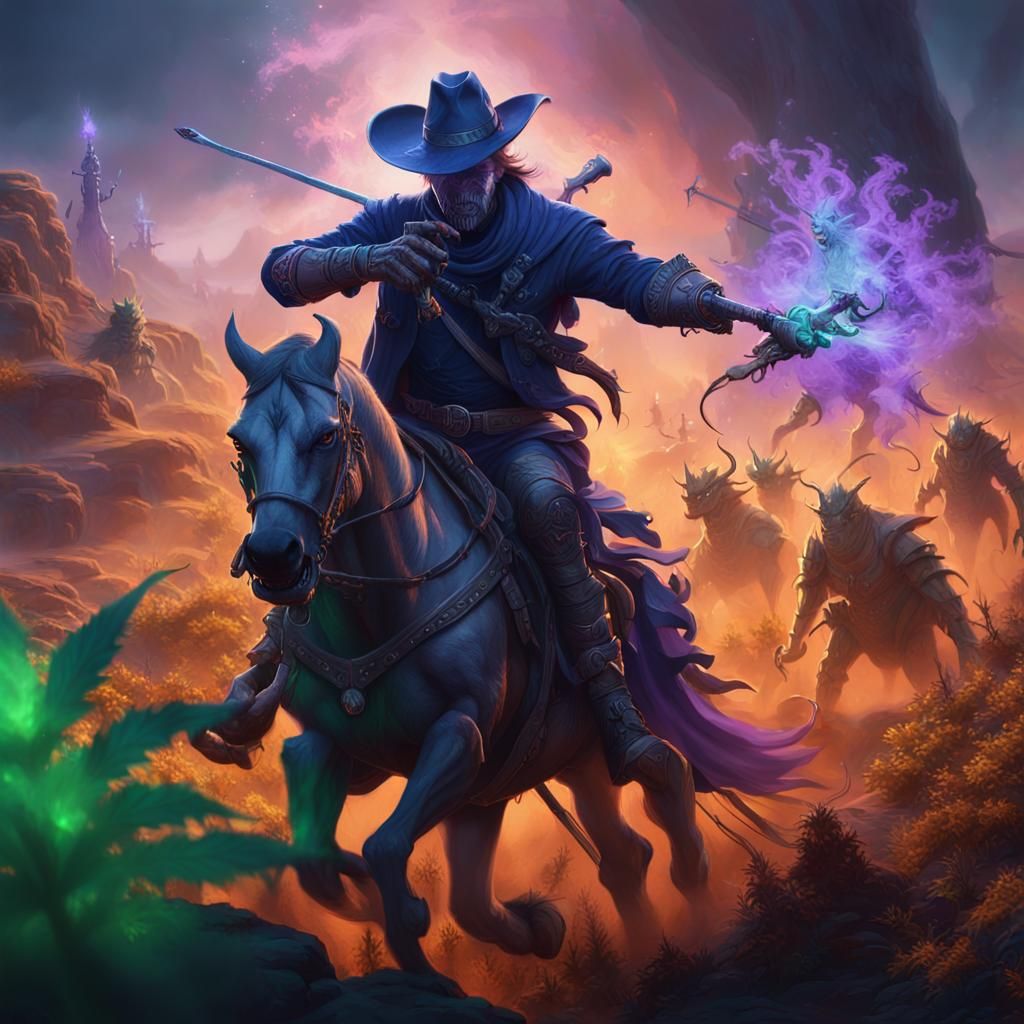 Cowboy Warrior Versus Cancer Monsters on Cannabis Battlefiel...