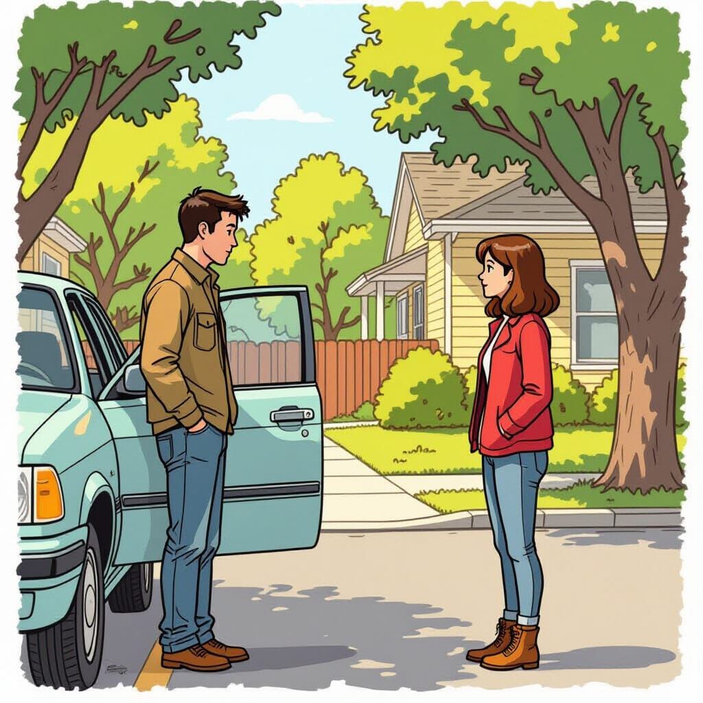 Man Leaving, Woman Unaware, in Tomine-esque Style