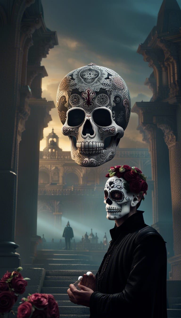 Hamlet and Mexican Sugar Skulls, Digital Painting