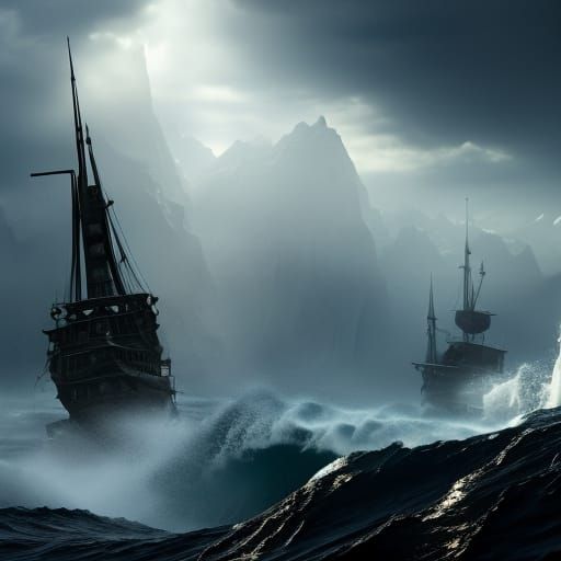 Pirate ship in rough seas