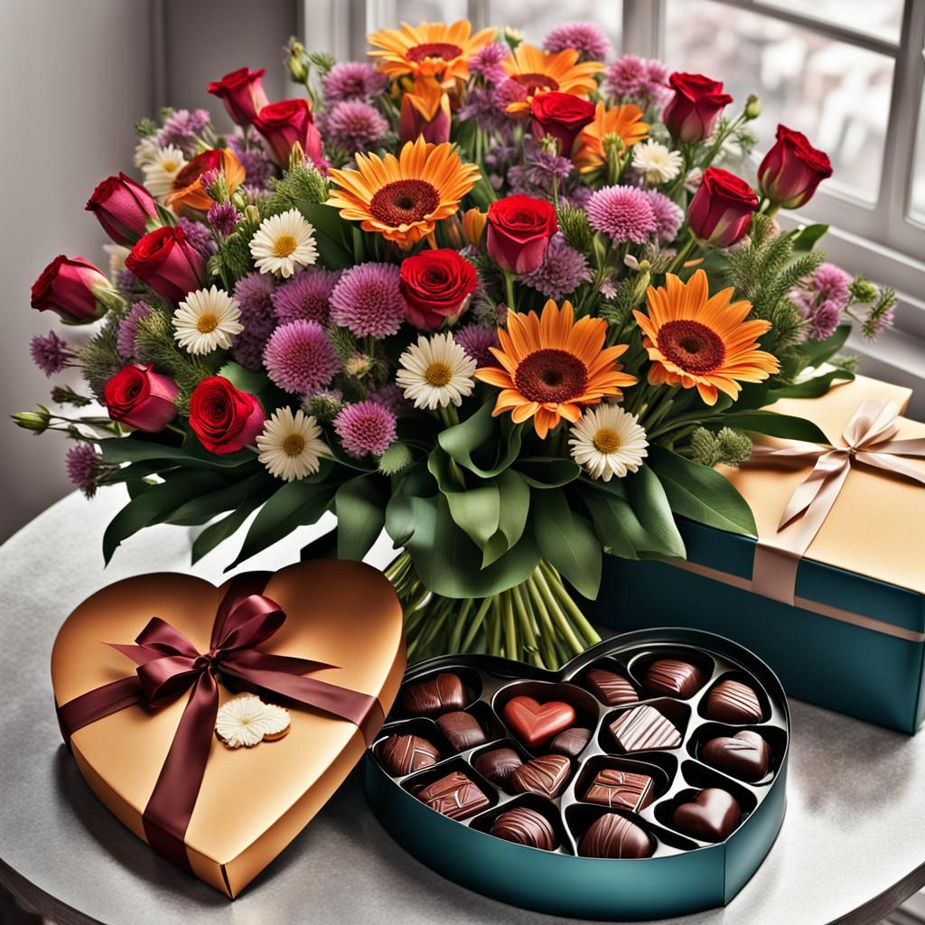 Valentine's Day Flowers and Chocolates in HDR