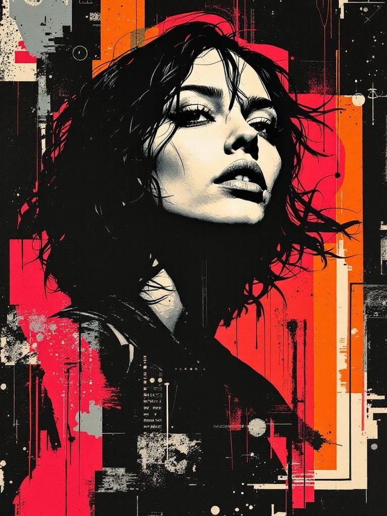 Striking Monochromatic Figure in Shepard Fairey Style