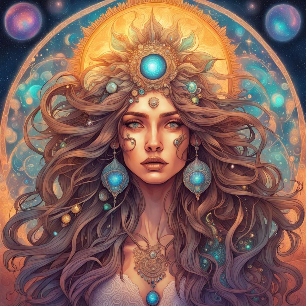 Art Nouveau Woman with Gems and Skulls