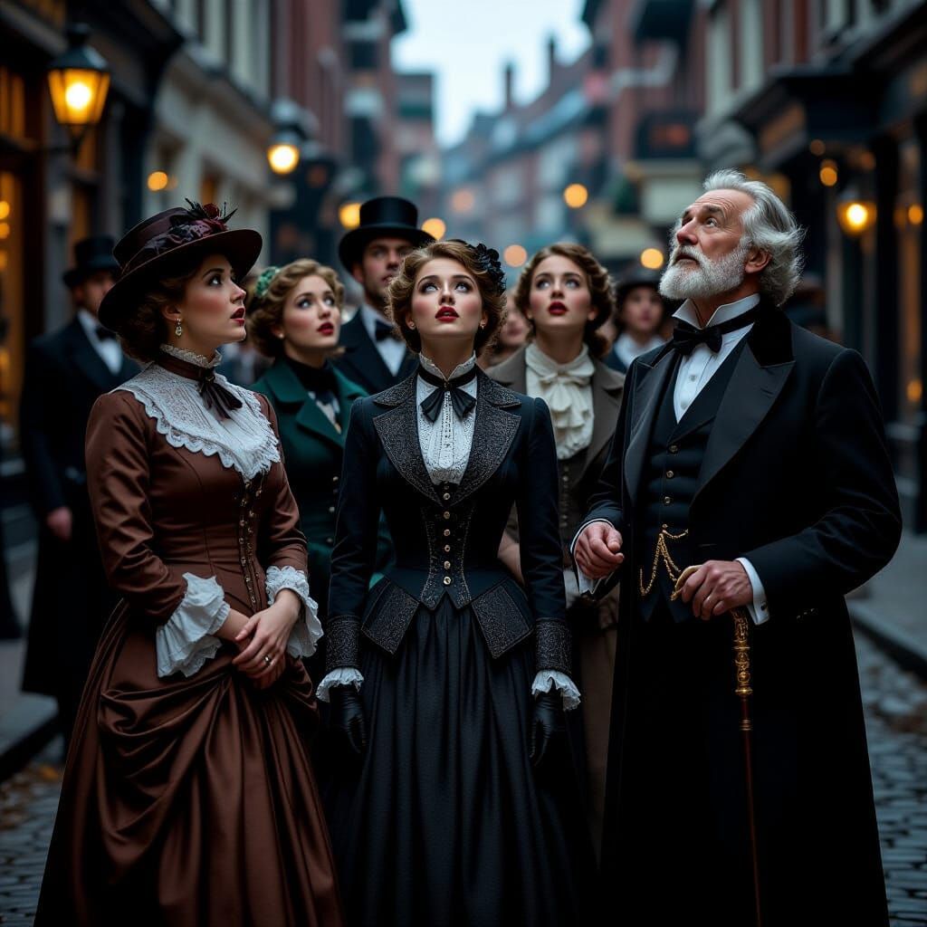 Victorian Crowd Awestruck by Angel in Wyeth-Inspired Realism