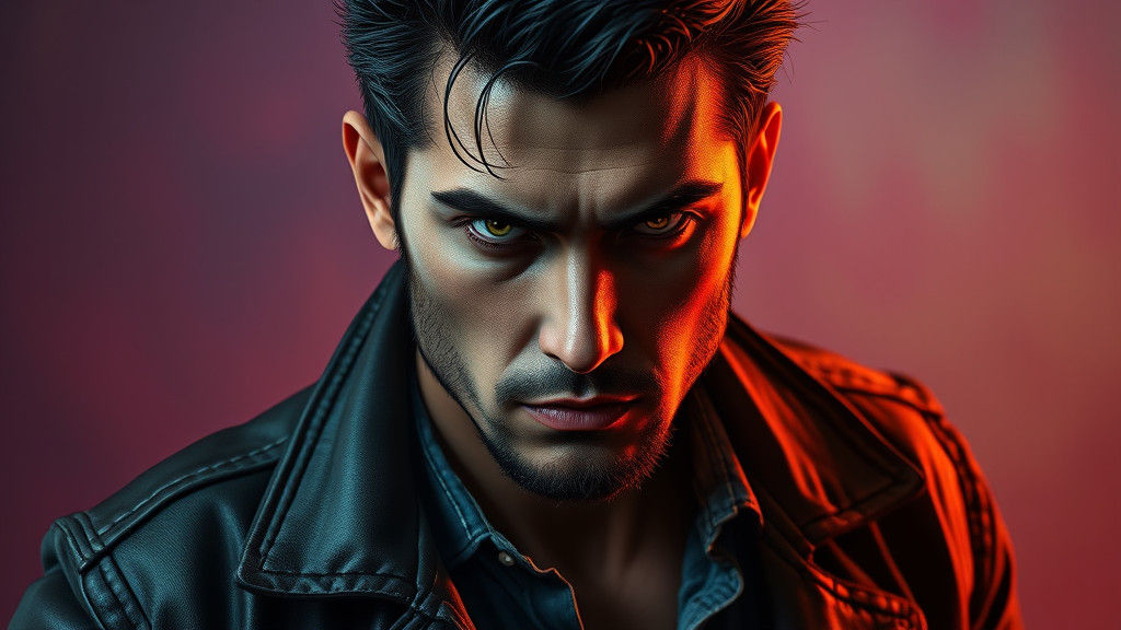 Brooding Man in Leather Jacket: Hyperrealistic Concept Art