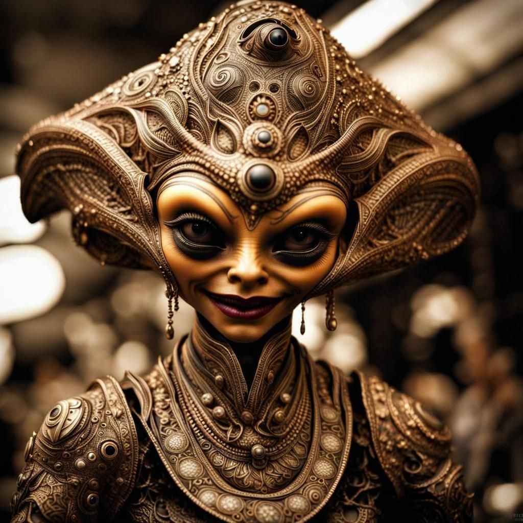 Photorealistic Aliens in Exotic Fashion, Detailed Photograph...