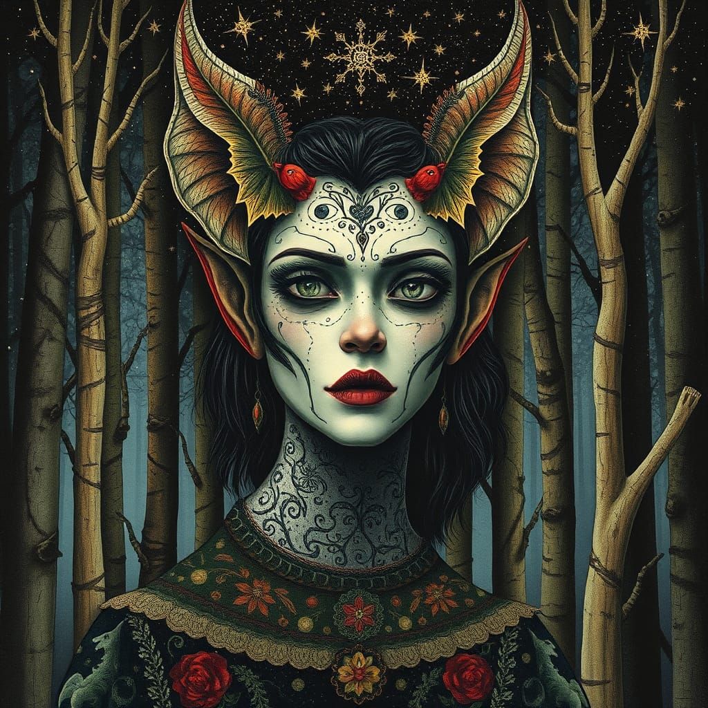 Surreal Collage Portrait in Alebrije Style