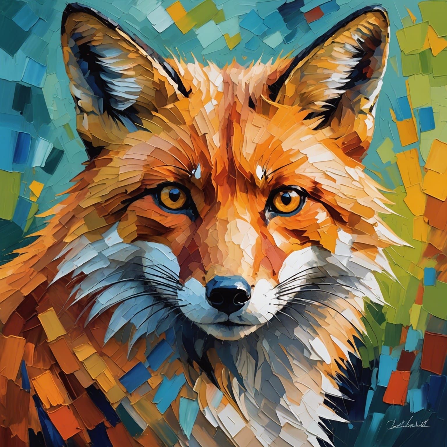 Fox Head in Neo-Impressionist Expressionist Style