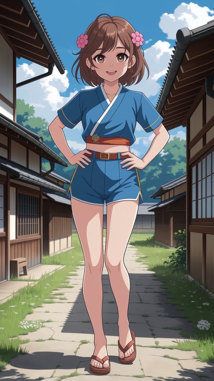Hyperrealistic Tomboy in Jinbei Outfit, Anime Style