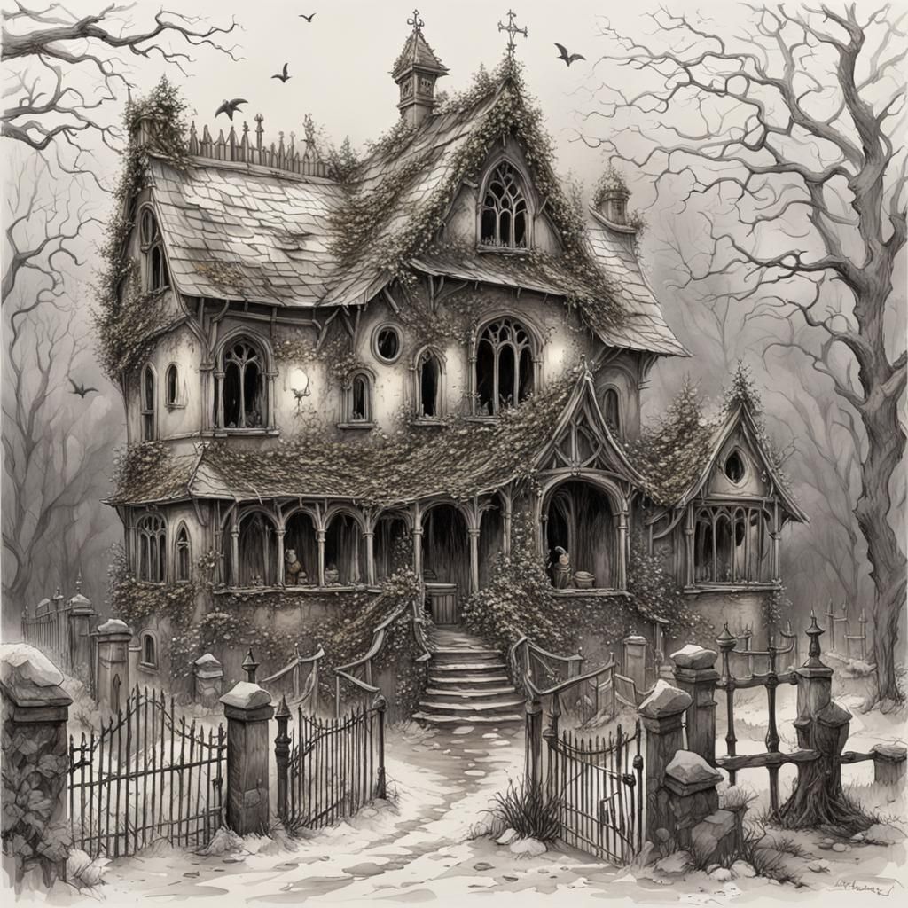 Detailed Fantasy Art of Spooky Haunted House
