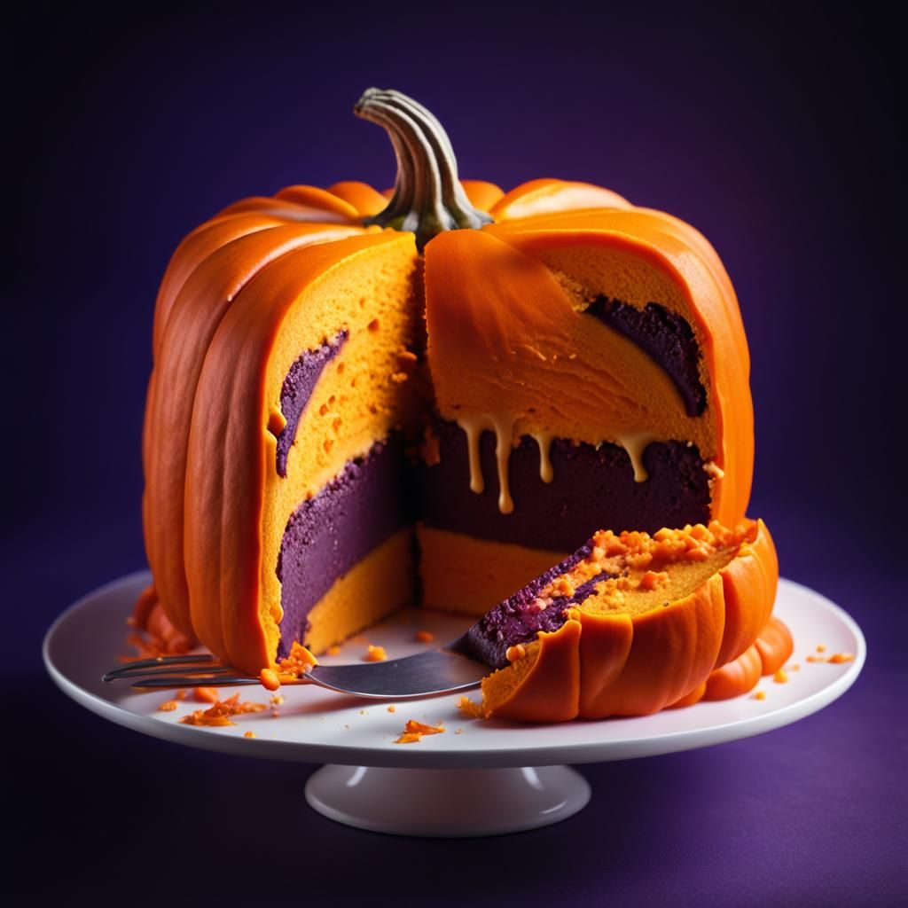 Hyperrealistic Pumpkin Cake Slice with Splash Art