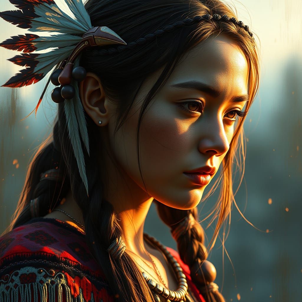 Regal Native American Princess in Vibrant Colors