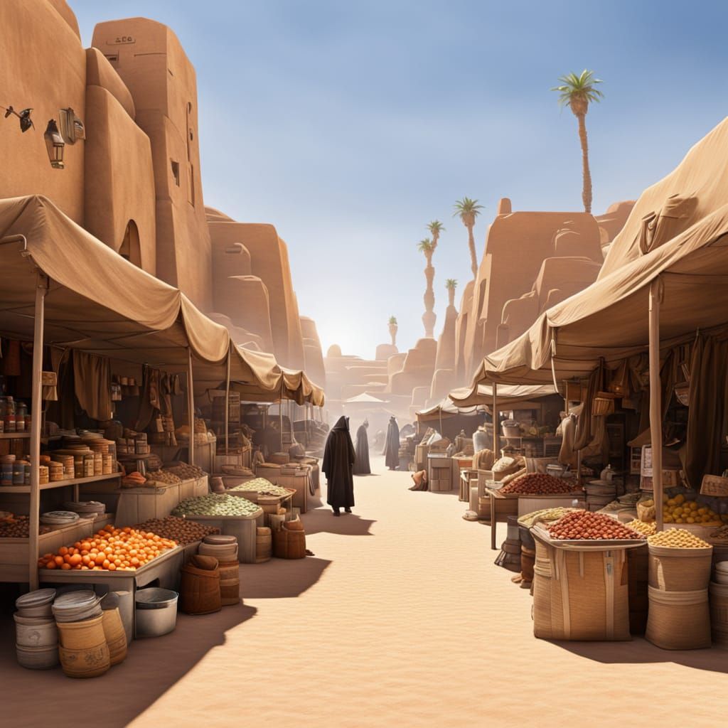Vibrant Tatooine-Inspired Street Market Scene