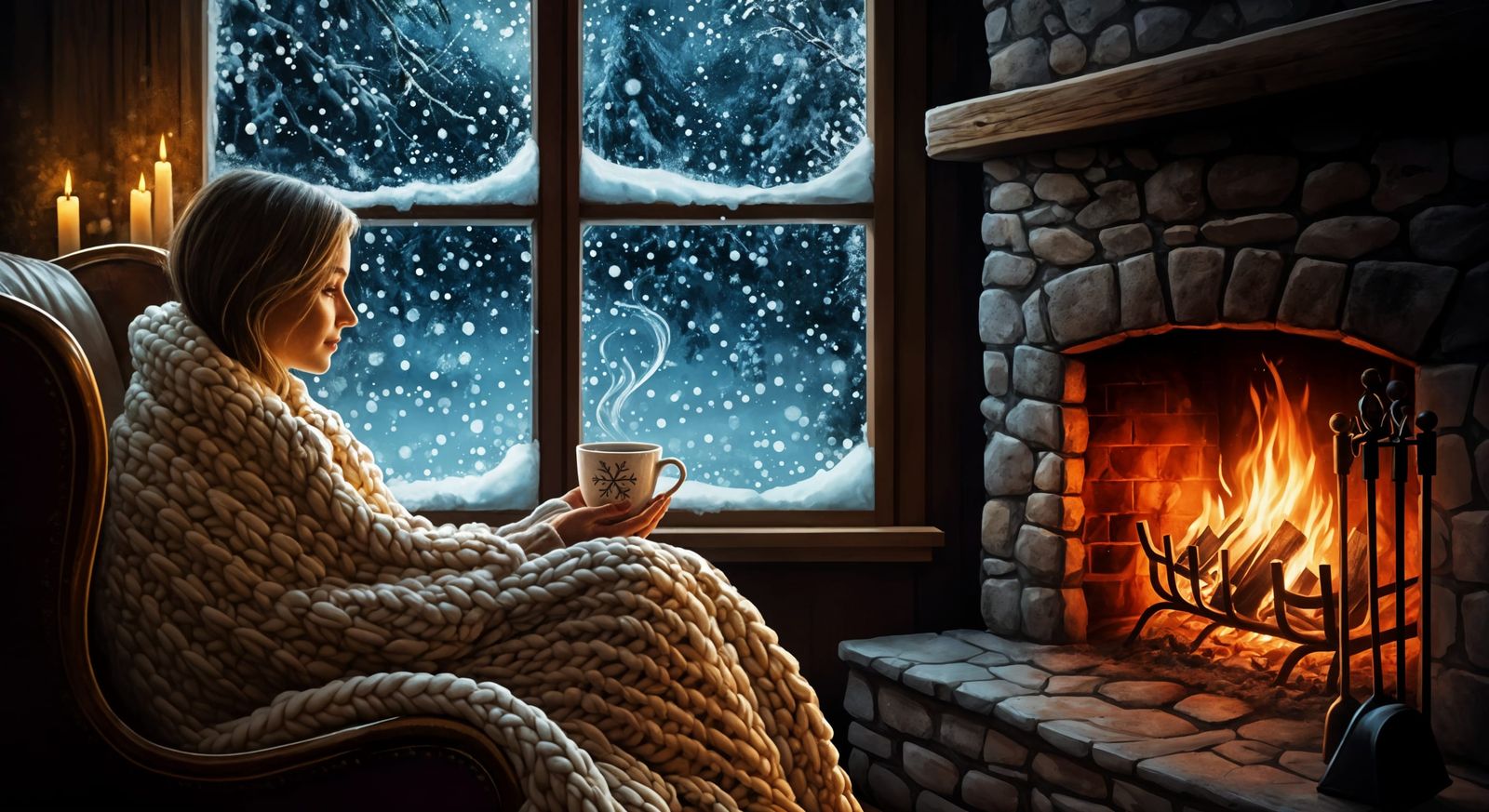 Warm Winter Night by the Fireplace