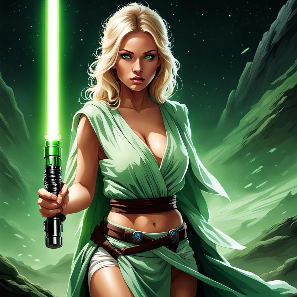 Blonde Jedi Knight with Lightsaber