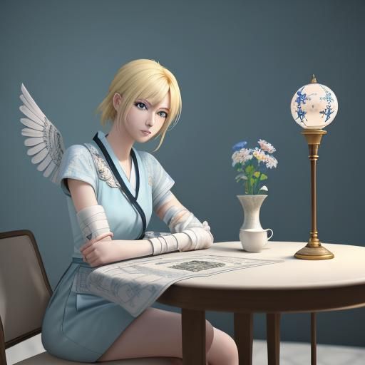 Anime Tarot Reader with Broken Wing in 3D