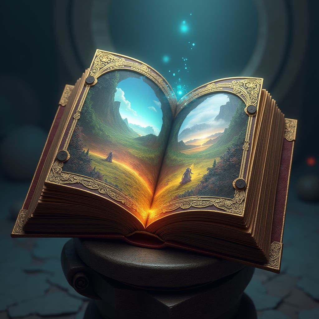 Mystical Book Portal to Fantasy Realms