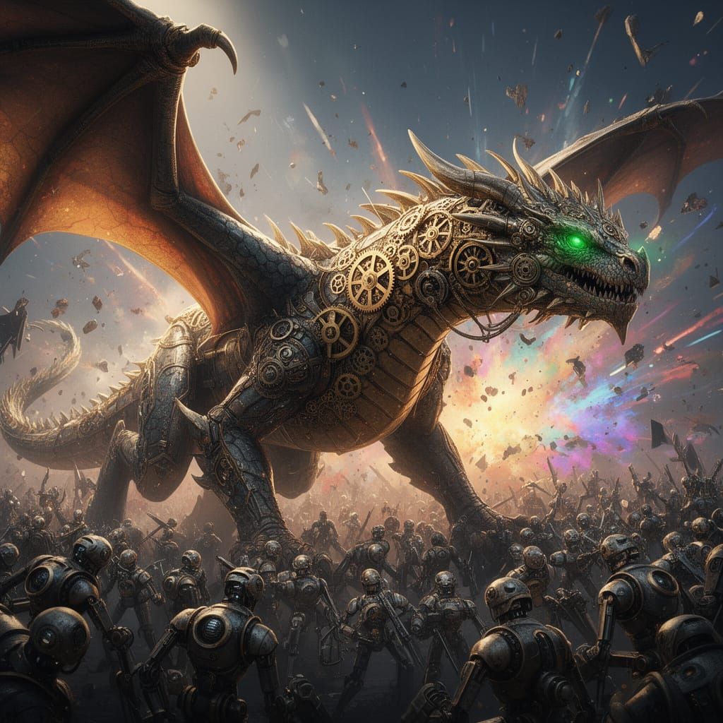Steampunk Dragon Battles Mechanical Army in Dramatic Splash ...