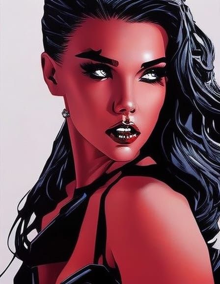 Scarlet Witch Cyberpunk Portrait in Acrylic Splash Art